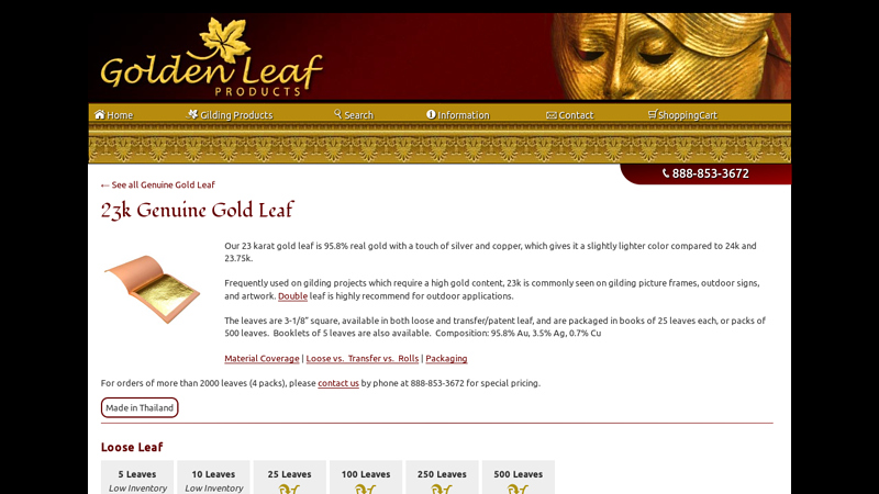 23k Genuine Gold Leaf, books, packs, loose and transfer/patent