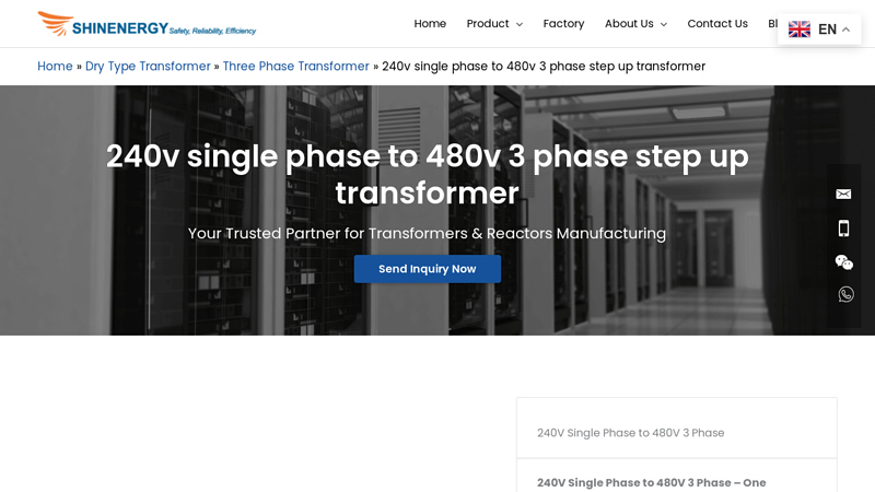 240v single phase to 480v 3 phase step up transformer