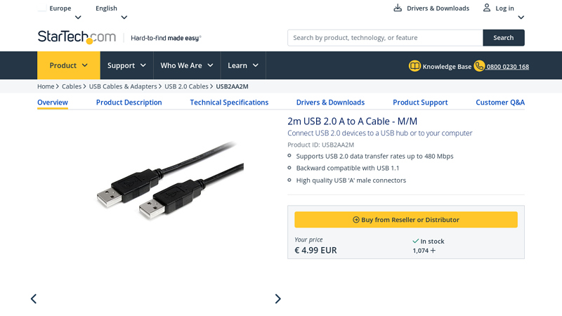 2m USB 2.0 A to A Cable
