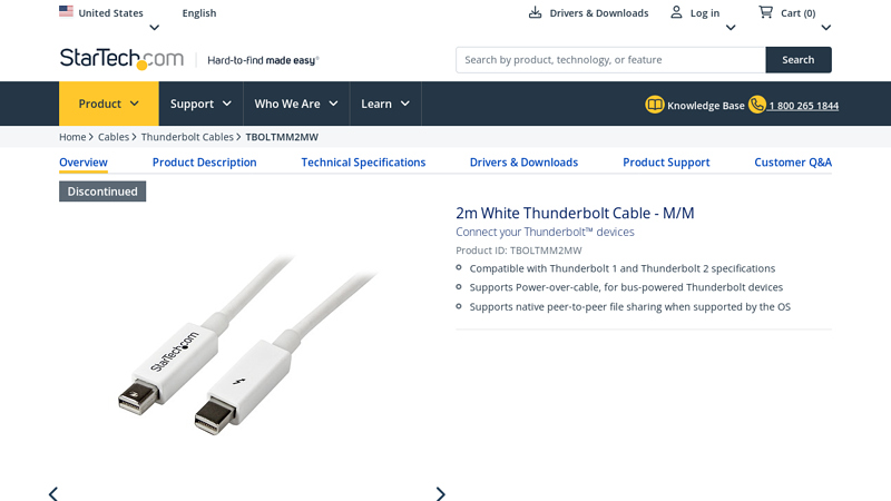 2m White Thunderbolt Cable