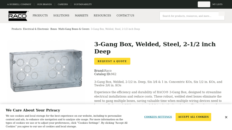 3-Gang Box, Steel, 2-1/2 Inch Deep