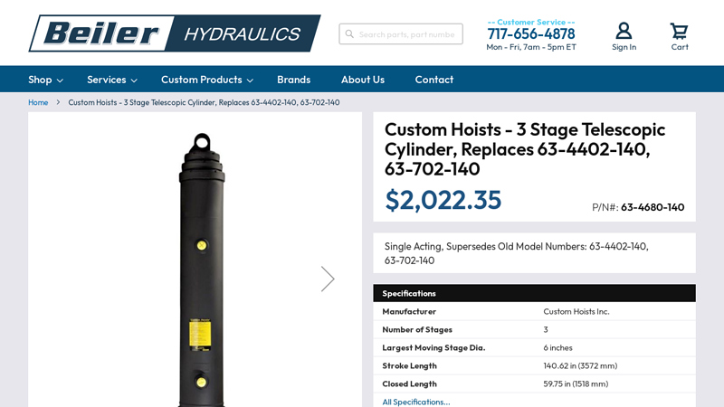 3 Stage Telescopic Cylinder, Replaces 63