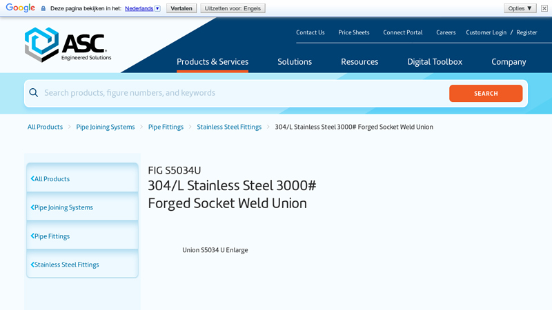 304/L Stainless Steel 3000# Forged Socket Weld Union