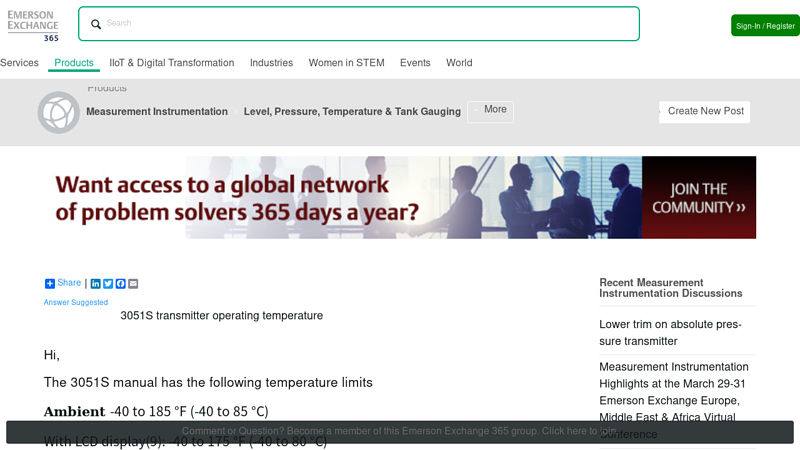 3051S transmitter operating temperature