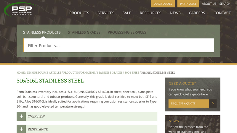 316/316L Stainless Steel in Plate, Sheet, Bar & More