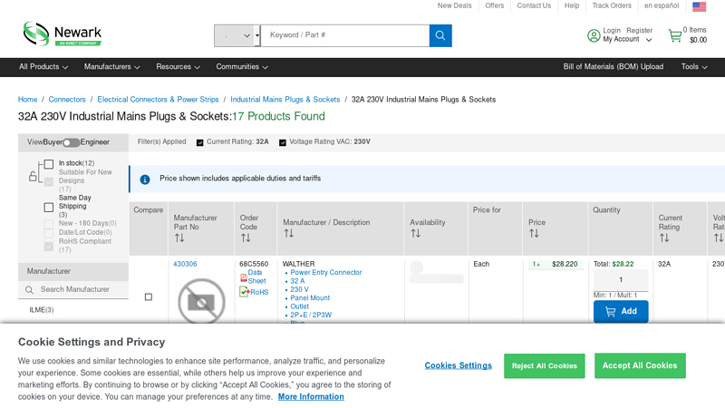 32A 230V Industrial Mains Plugs & Sockets