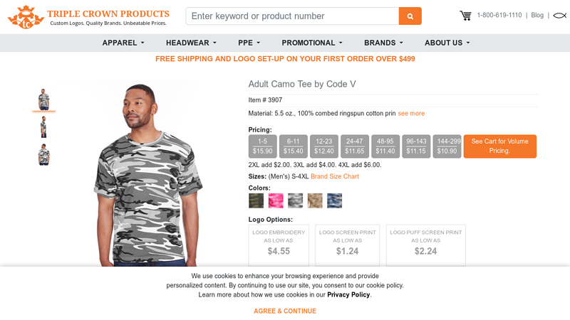 #3907 Adult Camo Tee custom embroidered or printed with your logo. custom t-shirts