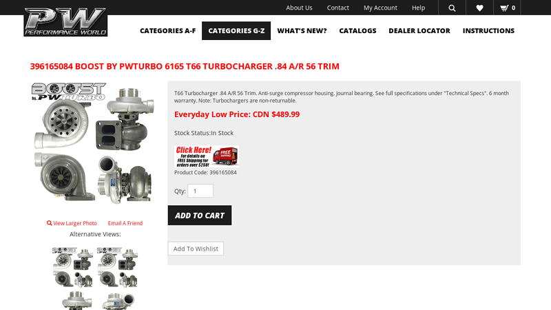 396165084 Boost by PWTurbo 6165 T66 Turbocharger .84 A/R 56 ...