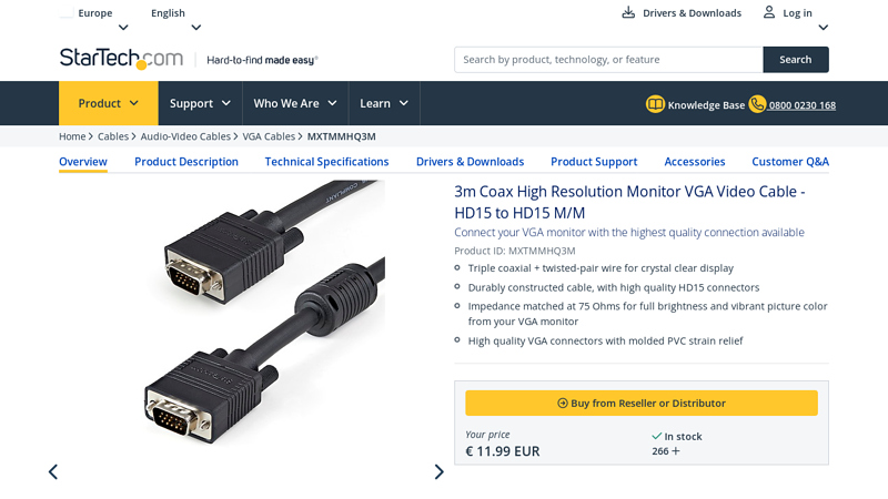 3m Coax High Resolution Monitor VGA Video Cable