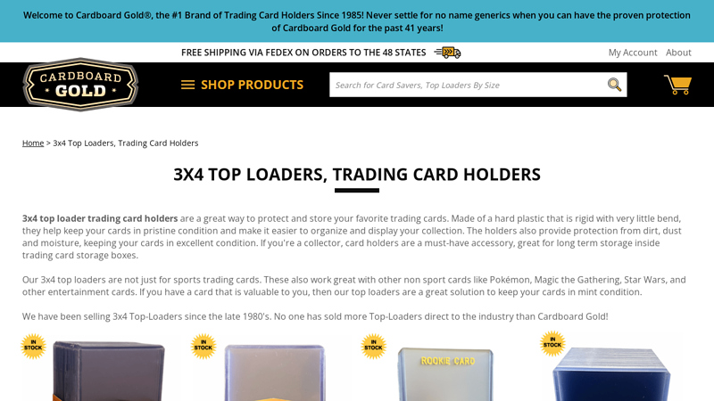 3x4 Top Loaders, Trading Card Holders