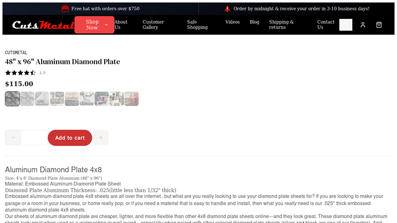 4' x 8' Embossed Aluminum Diamond Plate