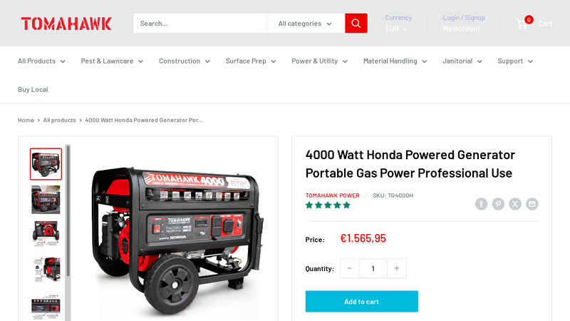 4000 Watt Honda Powered Generator Portable Gas Power ...