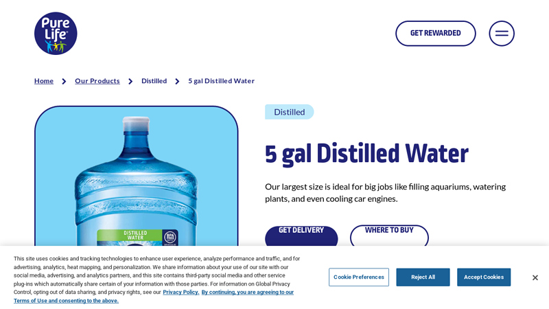 5 Gallon Jug Distilled Bottled Water