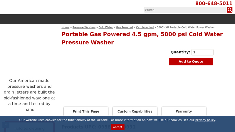 5000HXR Portable Cold Water Power Washer