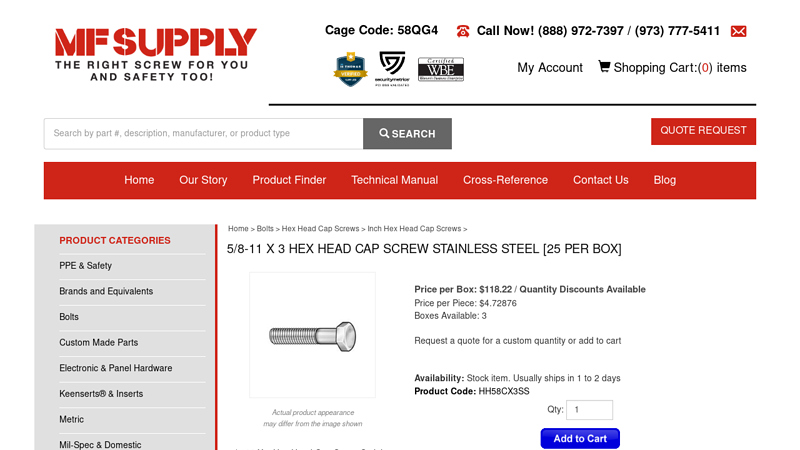 5/8-11 X 3 HEX HEAD CAP SCREW STAINLESS STEEL