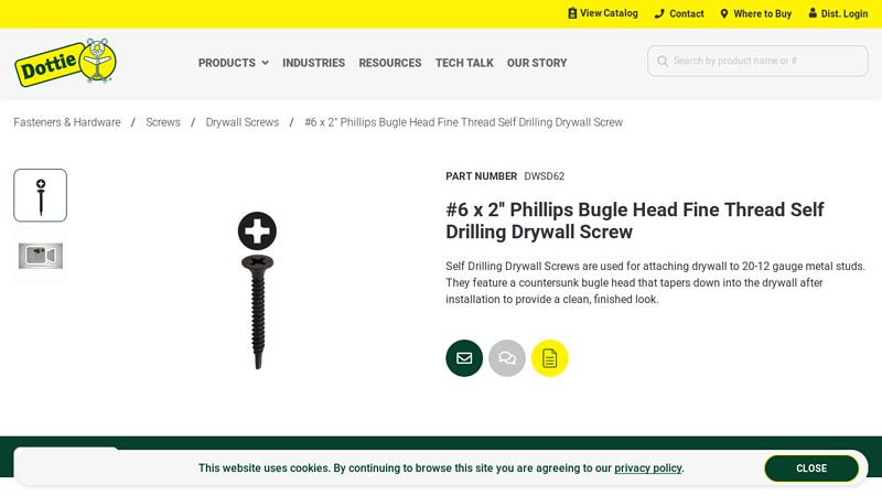 #6 x 2'' Phillips Bugle Head Fine Thread Self Drilling Drywall Screw
