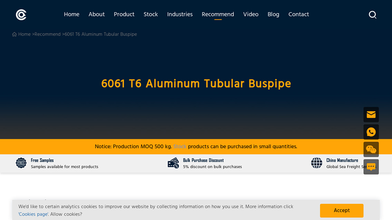 6061 T6 Aluminum Tubular Buspipe