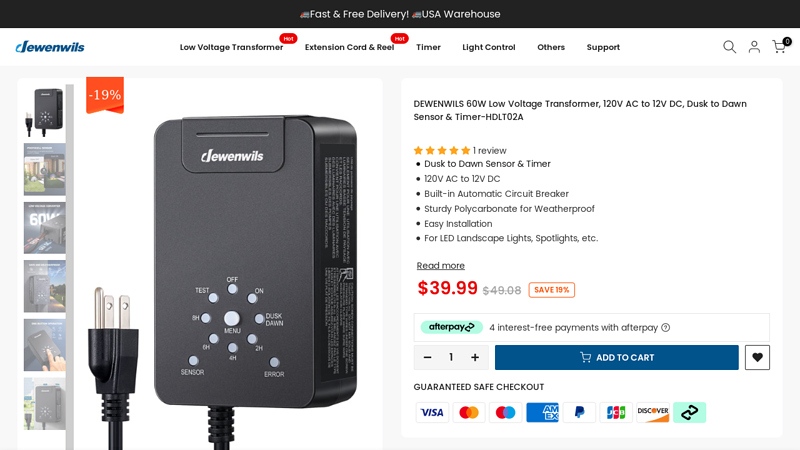 60W Low Voltage Transformer 120V AC to 12V DC