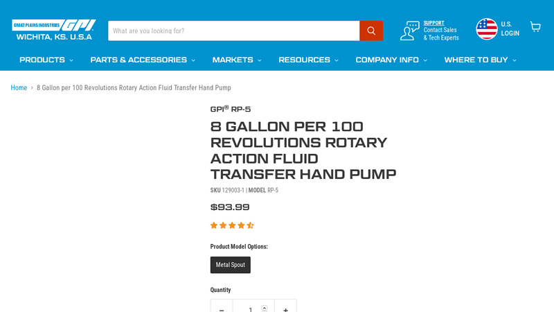 8 Gallon per 100 Revolutions Rotary Action Fluid Transfer Hand Pump