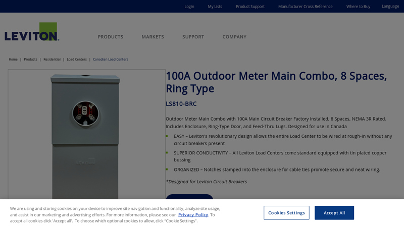 8 Space 100A Outdoor Meter Main Combo - Ring Type