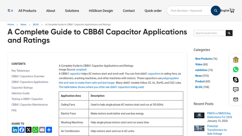 A Complete Guide to CBB61 Capacitor Applications and Ratings