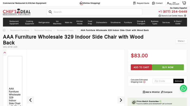 AAA Furniture Wholesale 329 Indoor Side Chair with Wood Back