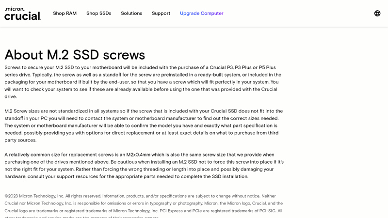 About M.2 SSD Screws