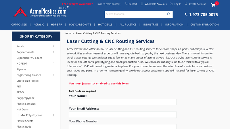 Acrylic Laser Cutting Service
