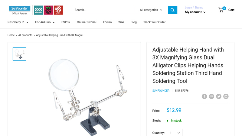 Adjustable Helping Hand with 3X Magnifying Glass Dual Alligator ...