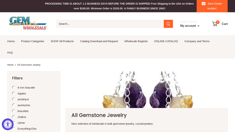 All Gemstone & Crystal Jewelry Wholesale Bulk