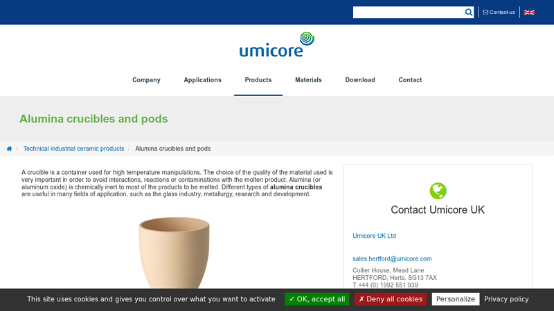 Alumina crucibles and pods