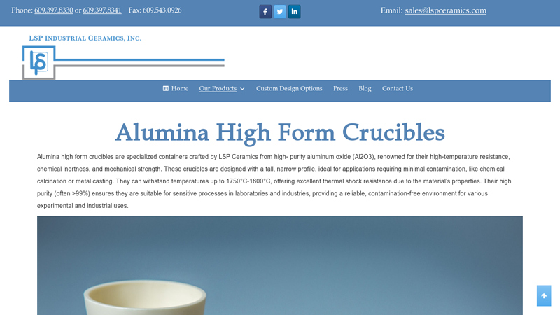 Alumina High Form Crucibles