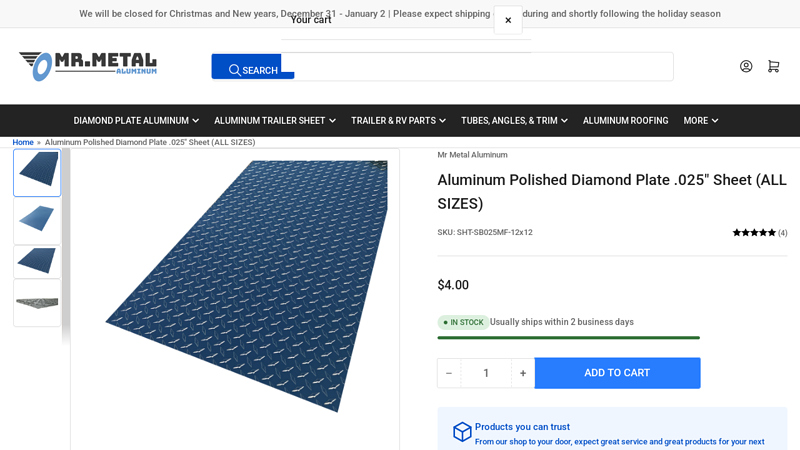 Aluminum Polished Diamond Plate .025