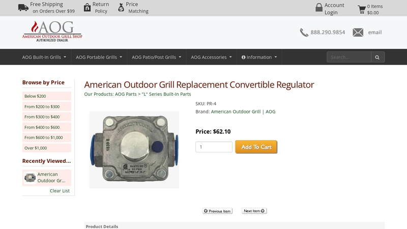 American Outdoor Grill Replacement Convertible Regulator