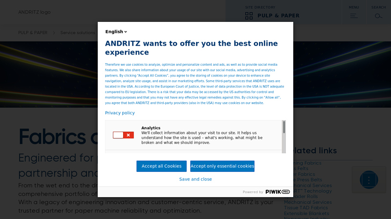 ANDRITZ Fabrics and Rolls