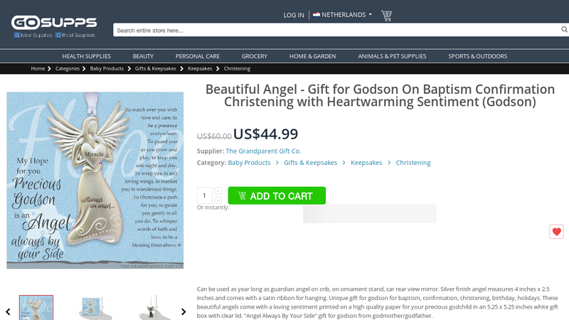 Angel Godson Gift for Baptism, Confirmation, Christening