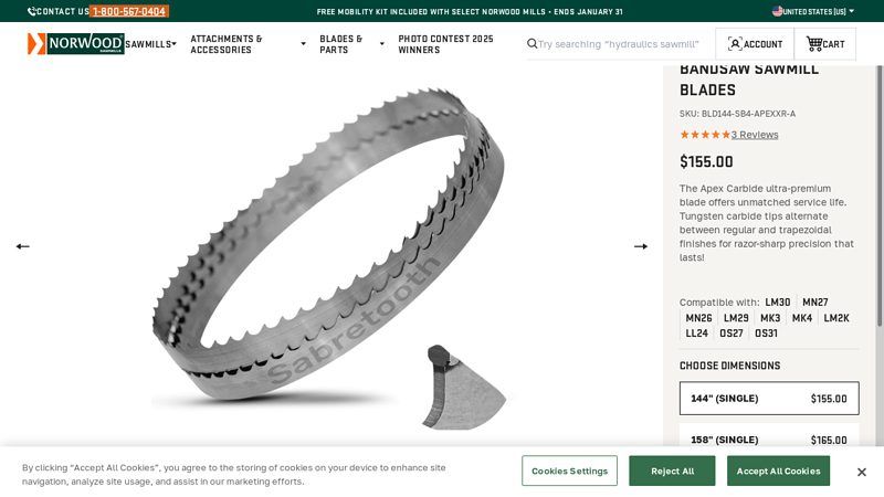 Apex Carbide Bandsaw Sawmill Blades