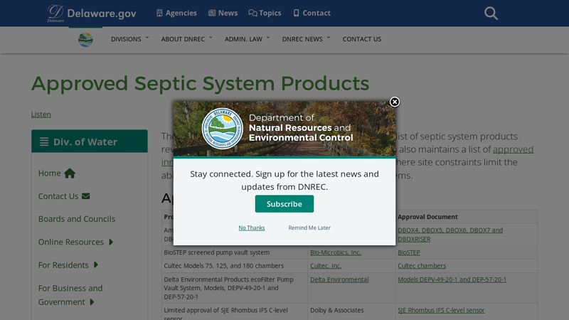 Approved Septic System Products