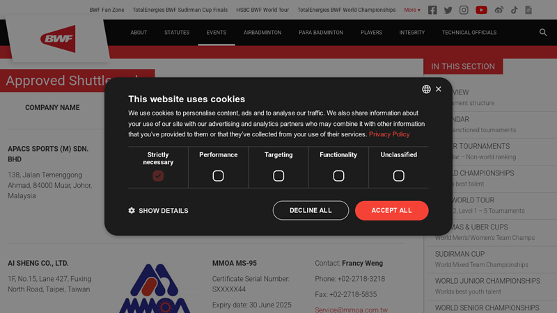 Approved Shuttlecocks