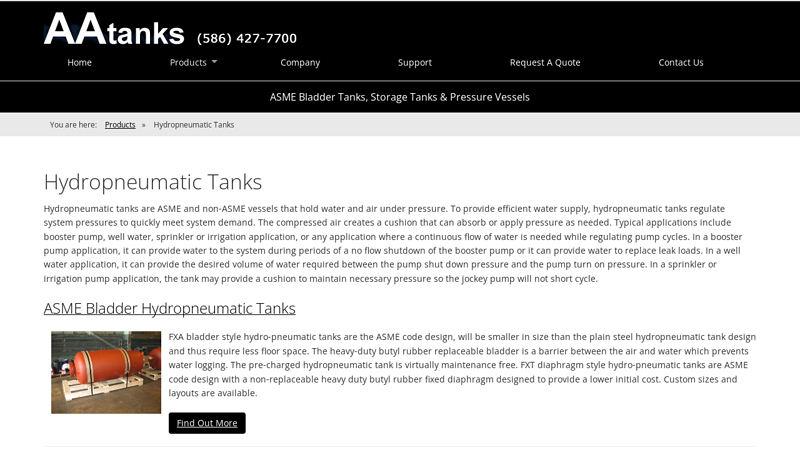 ASME Bladder Hydropneumatic Tanks