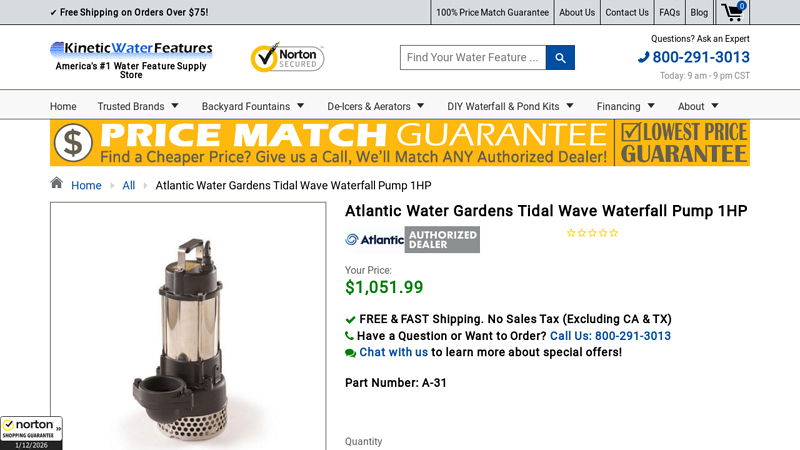 Atlantic Water Gardens Tidal Wave Waterfall Pump 1HP