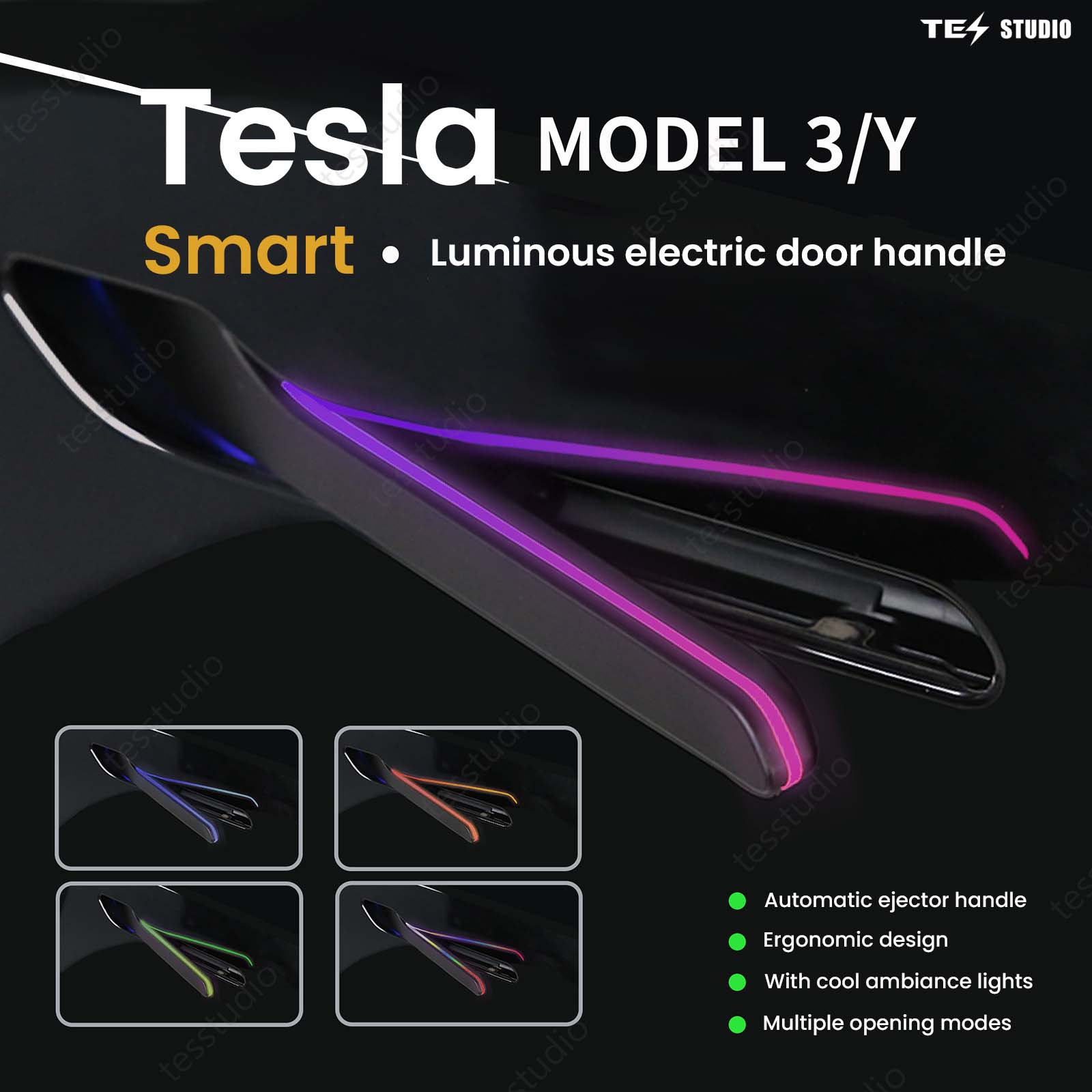 Auto Door Handles With Colorful LED Lights(V7) For Tesla Model 3/Y