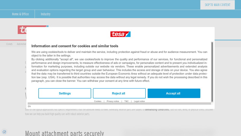 Automotive exterior adhesives for a secure attachment