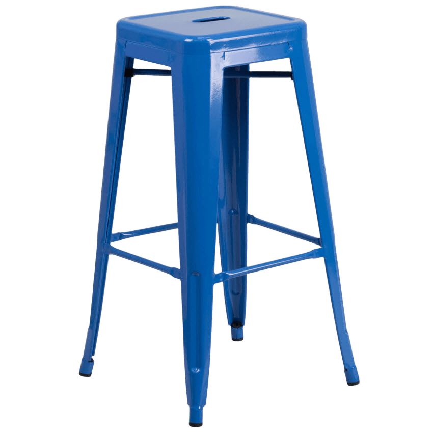 Backless Blue Bistro Style Metal Bar Stool