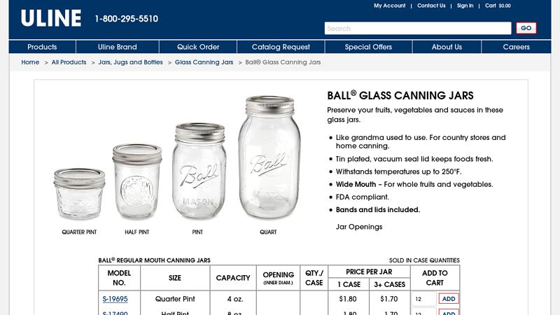 Ball® Glass Canning Jars in Stock