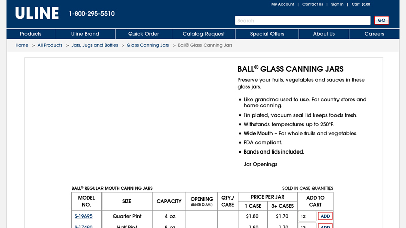 Ball® Glass Canning Jars in Stock
