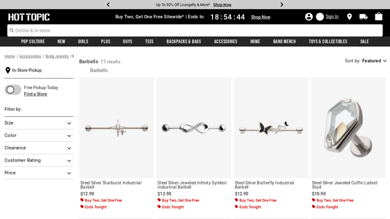 Barbell Piercings: Industrial Barbells & Barbell Jewelry