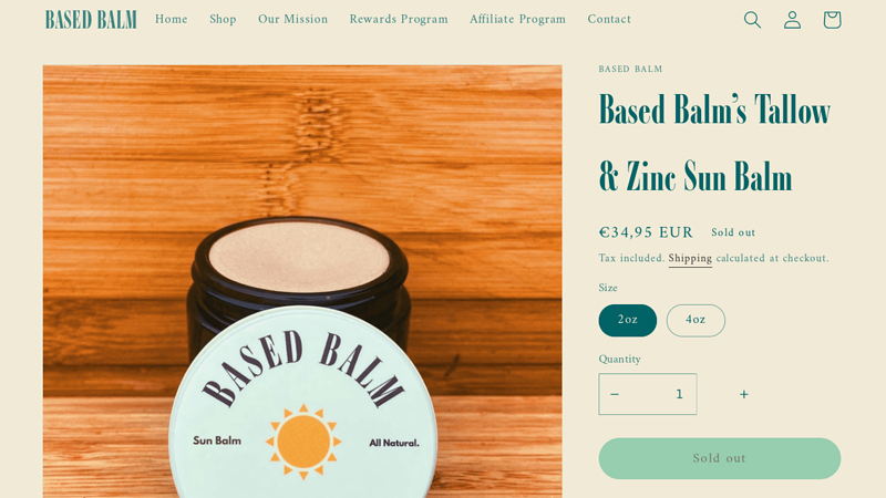 Based Balm's Tallow & Zinc Sun Balm