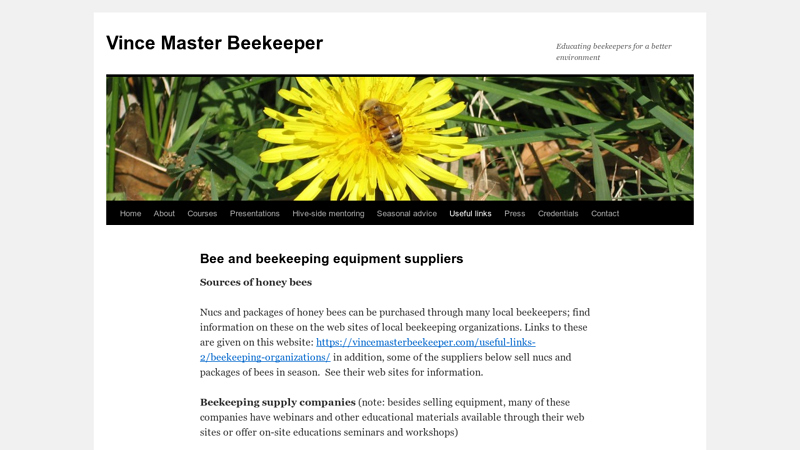 Bee and beekeeping equipment suppliers