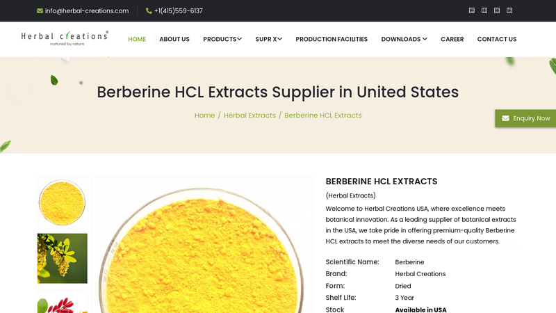 Berberine HCL Extracts Supplier in United States